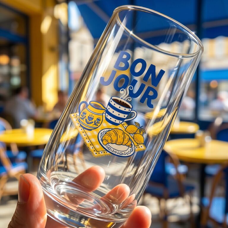 Szklanka z kolorowym nadrukiem cyfrowym Bon Jour