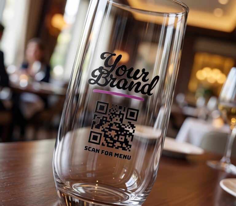 Szklanka z nadrukiem Your Brand i kodem QR do menu